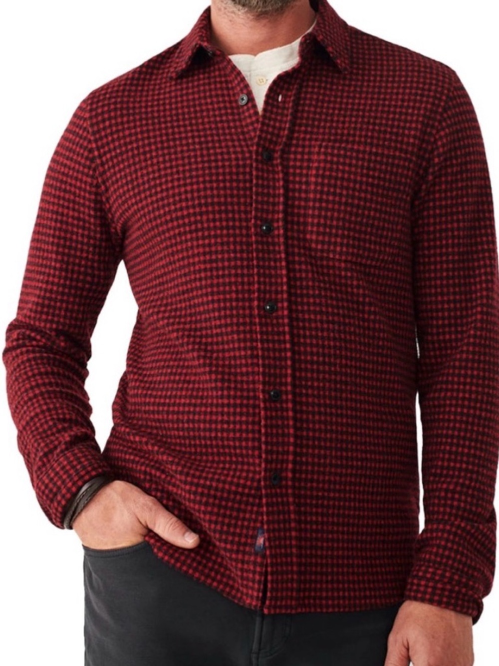 Faherty Legend Sweater Shirt Red Black Gingham Size XXL